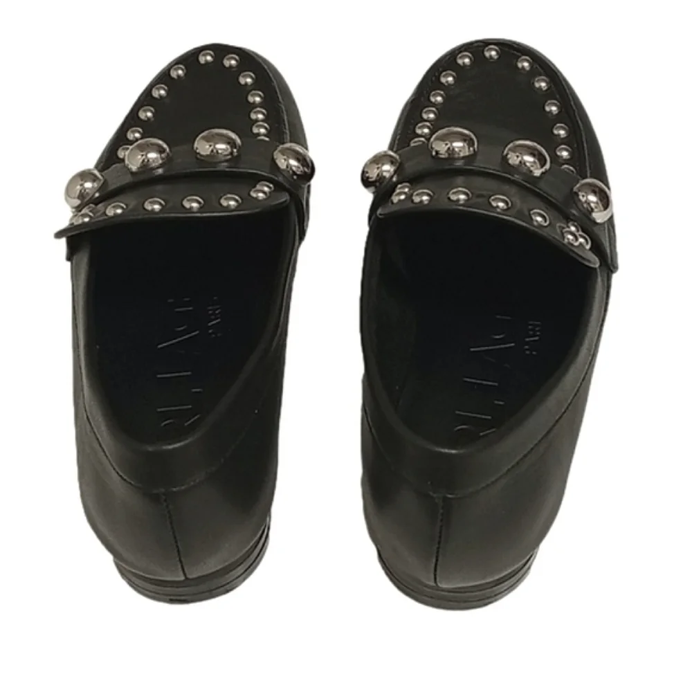 KARL LAGERFELD "AVAH" BLACK LEATHER LOAFER FLATS SHOES WITH SILVER DOME … - Picture 6 of 13